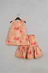 Shop_Little Brats_Beige Cotton, Silk Tassels, Embroidery And Red Top & Sharara Set _at_Aza_Fashions