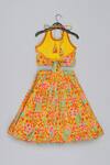 Shop_Little Brats_Mustard Cotton, Silk Tassels Embroidered Blouse And Ghagara Set _at_Aza_Fashions