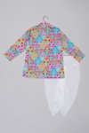 Shop_Little Brats_Blue Cotton, Silk Embroidery Multicolor Kurta And Dhoti Set _at_Aza_Fashions