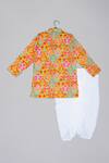 Shop_Little Brats_Mustard Cotton, Silk Beads Embroidered Kurta And Dhotis Set _at_Aza_Fashions