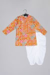 Buy_Little Brats_Mustard Cotton, Silk Beads Embroidered Kurta And Dhotis Set _at_Aza_Fashions