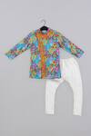 Buy_Little Brats_Blue Cotton, Silk Embroidery Designer Floral Kurta And Pajama Set _at_Aza_Fashions