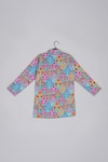 Little Brats_Blue Cotton, Silk Embroidery Designer Floral Kurta And Pajama Set _Online_at_Aza_Fashions