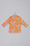 Little Brats_Mustard Cotton, Silk Embroidered Kurta And Pajama Set _Online_at_Aza_Fashions