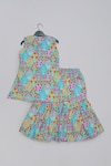 Shop_Little Brats_Blue Cotton, Silk Beads, Sequins, Embroidery Top And Sharara Set _at_Aza_Fashions