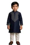 Buy_PAARSH_Navy Linen, Satin, Cotton Embroidery Blue Designer Kurta Set _at_Aza_Fashions