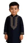 PAARSH_Navy Linen, Satin, Cotton Embroidery Blue Designer Kurta Set _Online_at_Aza_Fashions