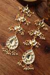 Shop_Paisley Pop_Gold Plated Pearls, Stones Kundan Earrings _at_Aza_Fashions