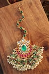 Shop_Paisley Pop_Green Kundan Statement Maangtikka _at_Aza_Fashions