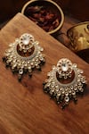 Shop_Paisley Pop_Green Stones, Beads Polki Earrings _at_Aza_Fashions