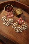 Shop Paisley Pop Red Pearls Kundan Earrings at Aza Fashions Shop_Paisley Pop_Red Pearls Kundan Earrings _at_Aza_Fashions