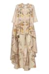 Shop_AK-OK_Cream Cotton High Neck Printed Cape With Lycra Pants 