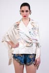 Shop_AK-OK_Multi Color Silk Shawl Neck Printed Cape Shirt _Online_at_Aza_Fashions