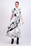 Buy_AK-OK_Black Silk Round Neck And White Flare Dress _at_Aza_Fashions