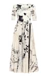 AK-OK_Black Silk Round Neck And White Flare Dress _at_Aza_Fashions