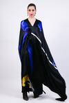 AK-OK_Black Silk V-neck Printed Cape With Wrap Skirt _Online_at_Aza_Fashions