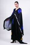 Buy_AK-OK_Black Silk V-neck Printed Cape With Wrap Skirt _at_Aza_Fashions