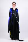 Buy_AK-OK_Black Silk V-neck Printed Cape With Wrap Skirt _Online_at_Aza_Fashions