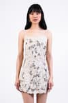 Shop_AK-OK_Beige Silk Lace Square Neck Ivory Shift Dress _Online_at_Aza_Fashions