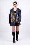 AK-OK_Blue Silk Embroidery Notched Neck Blazer Dress _Online_at_Aza_Fashions