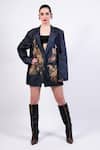 Buy_AK-OK_Blue Silk Embroidery Notched Neck Blazer Dress _at_Aza_Fashions