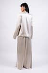 Shop_AK-OK_Beige Tencel, Denim Embroidery Scoop Neck Coin Blazer And Pant Set _at_Aza_Fashions