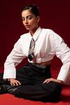 AK-OK_White Embroidery Collared Short Shirt And Pant Set _Online_at_Aza_Fashions