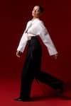 Shop_AK-OK_White Embroidery Collared Short Shirt And Pant Set _at_Aza_Fashions