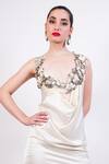 AK-OK_Beige Embroidery Scoop Neck Cocktail Dress With Lace Detailing _Online_at_Aza_Fashions