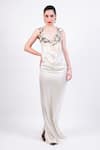 Buy_AK-OK_Beige Embroidery Scoop Neck Cocktail Dress With Lace Detailing _at_Aza_Fashions