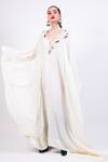 AK-OK_Beige Embroidery V-neck Light Designer Kaftan Dress _Online_at_Aza_Fashions