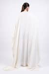 Shop_AK-OK_Beige Embroidery V-neck Light Designer Kaftan Dress _at_Aza_Fashions