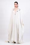 Buy_AK-OK_Beige Embroidery V-neck Light Designer Kaftan Dress _at_Aza_Fashions