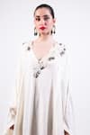 Shop_AK-OK_Beige Embroidery V-neck Light Designer Kaftan Dress _Online_at_Aza_Fashions