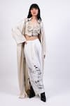 Buy_AK-OK_Black Embroidery Open Neck, Printed Silk Lungi Skirt Set _at_Aza_Fashions