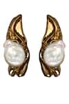 Shop_AK-OK_Gold Plated Pearls Luna Shell Drop Earrings _at_Aza_Fashions