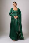 Buy_Samyukta Singhania_Green Satin, Organza Beads Round Neck Dark Anarkali With Dupatta _at_Aza_Fashions