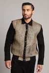 Buy_Siddartha Tytler_Black Microfiber Intrecciato Varsity Jacket _at_Aza_Fashions