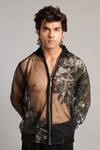 Buy_Siddartha Tytler_Black Net Sequins Sheer Bomber Jacket _at_Aza_Fashions
