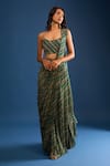 Buy_Samyukta Singhania_Green Georgette Sequins Round Neck Hand Embroidered Pre-draped Saree Set _at_Aza_Fashions