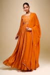 Buy_Samyukta Singhania_Orange Cotton, Silk, Net Embroidery Round Neck Anarkali With Dupatta _at_Aza_Fashions