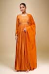 Shop_Samyukta Singhania_Orange Cotton, Silk, Net Embroidery Round Neck Anarkali With Dupatta _Online_at_Aza_Fashions