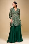 Shop_Samyukta Singhania_Green Georgette Collared, V-neck Peplum Kurta And Palazzo Set _Online_at_Aza_Fashions