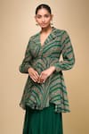 Samyukta Singhania_Green Georgette Collared, V-neck Peplum Kurta And Palazzo Set _at_Aza_Fashions
