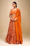 Buy_Samyukta Singhania_Orange Organza Embroidery Round Neck Floral Lehenga Set _at_Aza_Fashions