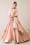 Buy_Roohbyridhimaa_Peach Organza, Satin, , Chanderi Dillagi Embroidered Lehenga Set _Online_at_Aza_Fashions