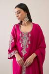 Roohbyridhimaa_Magenta Viscose, Organza, Zari, Embroidery Collared Jalsa Kurta Set _Online_at_Aza_Fashions