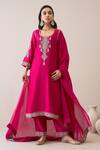Buy_Roohbyridhimaa_Magenta Viscose, Organza, Zari, Embroidery Collared Jalsa Kurta Set _Online_at_Aza_Fashions