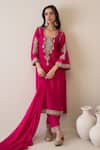Buy_Roohbyridhimaa_Magenta Viscose, Organza, Zari, Embroidery Collared Jalsa Kurta Set 