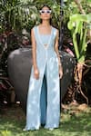 Buy_Foram Patel_Sky Blue Rayon Open , Bandeau Designer Jacket And Pant Set _at_Aza_Fashions